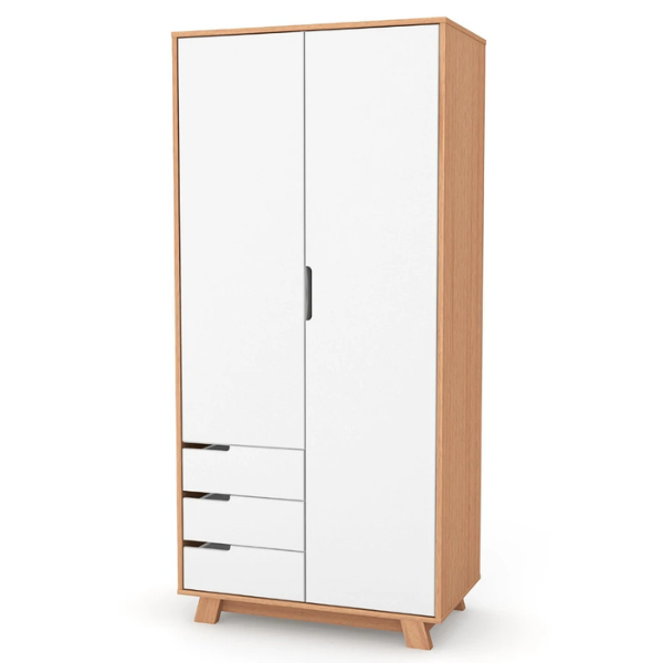 Dvoudveřová šatní skříň Lussi Gekko.  85х47х183cm. Bílá / Přírodní Buk